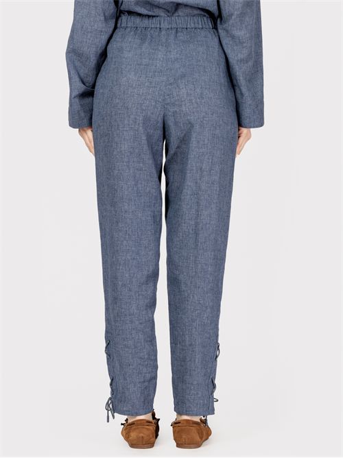 Linen-Blend Pull-Up Trousers with Chambray Effect EMPORIO ARMANI | EW000862AF12519UB092